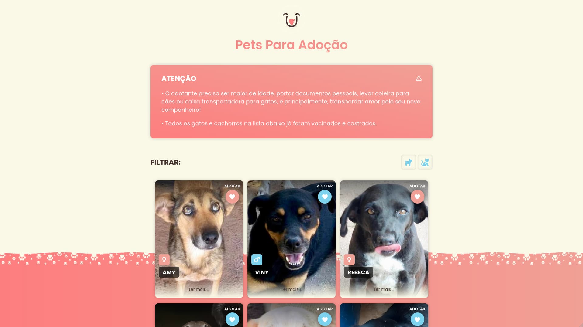 Imagem do site Animais Carentes