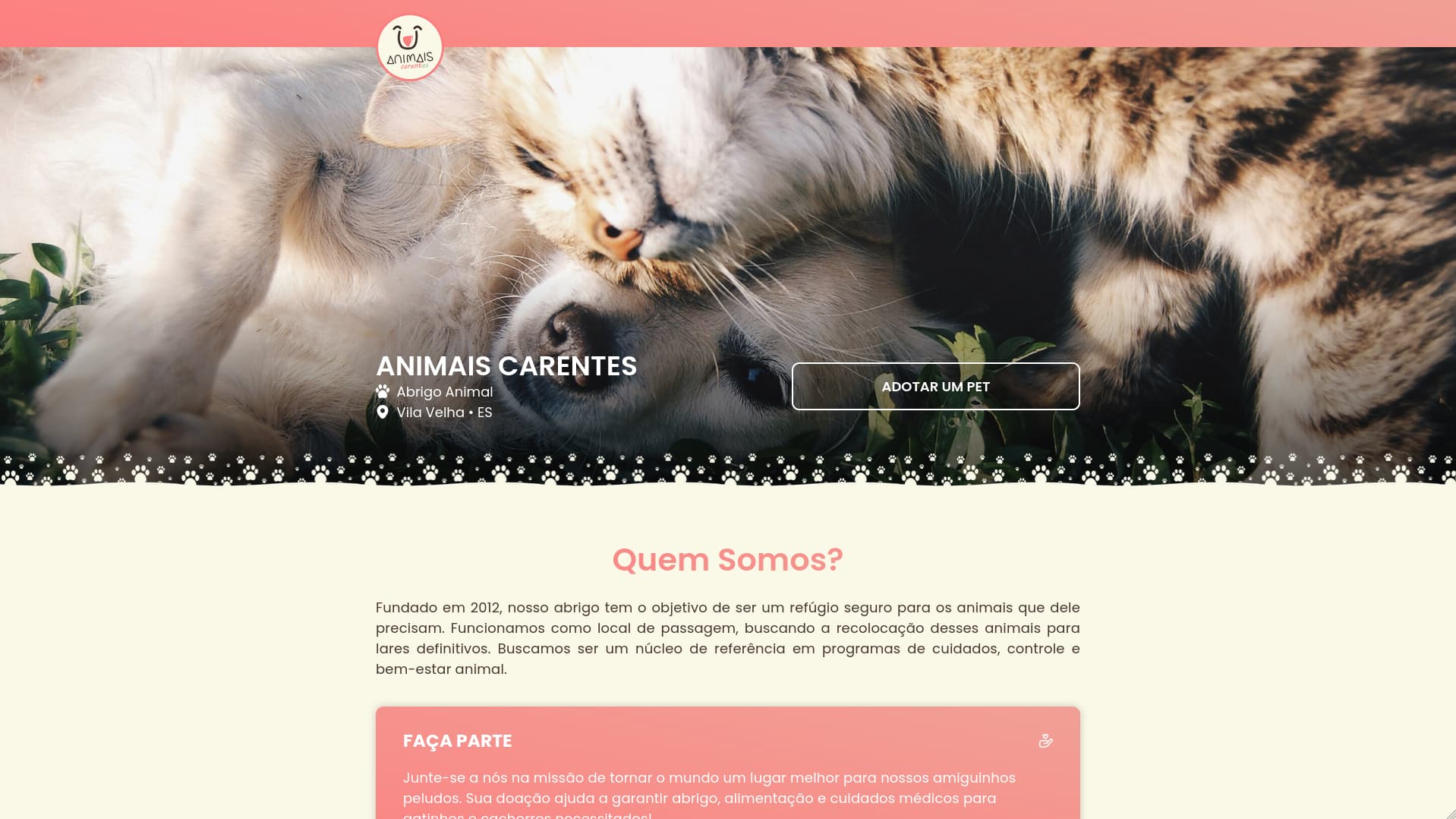 Imagem do site Animais Carentes